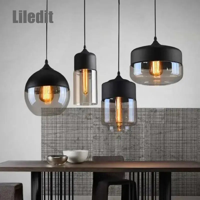 Modern black glass pendant light set of 3 for dining room