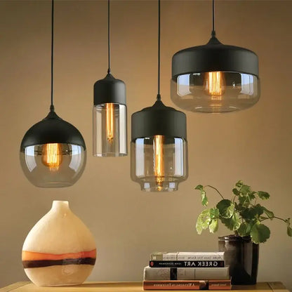 Modern black glass pendant light set of 3 for dining room