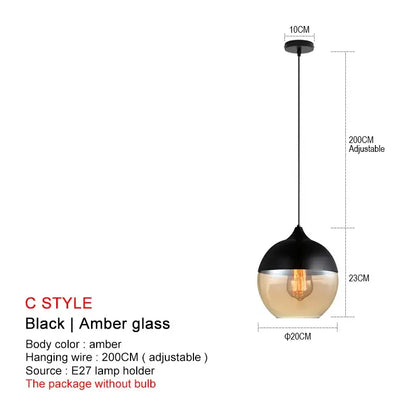 Modern black glass pendant lights for dining room set of 2