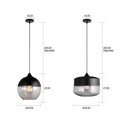Modern black glass pendant lights for dining room set of 2