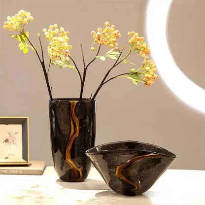 Modern black & gold glass vase set living room flower pot