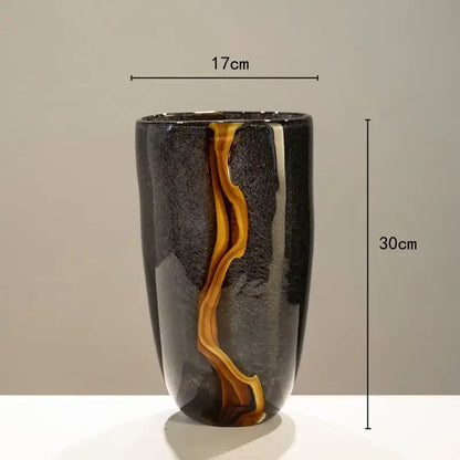 Modern black & gold glass vase set living room flower pot