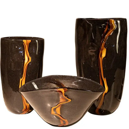 Modern black & gold glass vase set living room flower pot