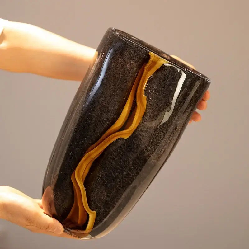 Modern black & gold glass vase set living room flower pot