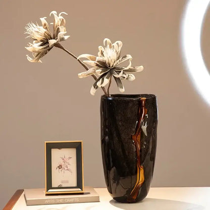 Modern black & gold glass vase set living room flower pot