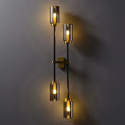Modern brass and black glass wall lamp living room sconce