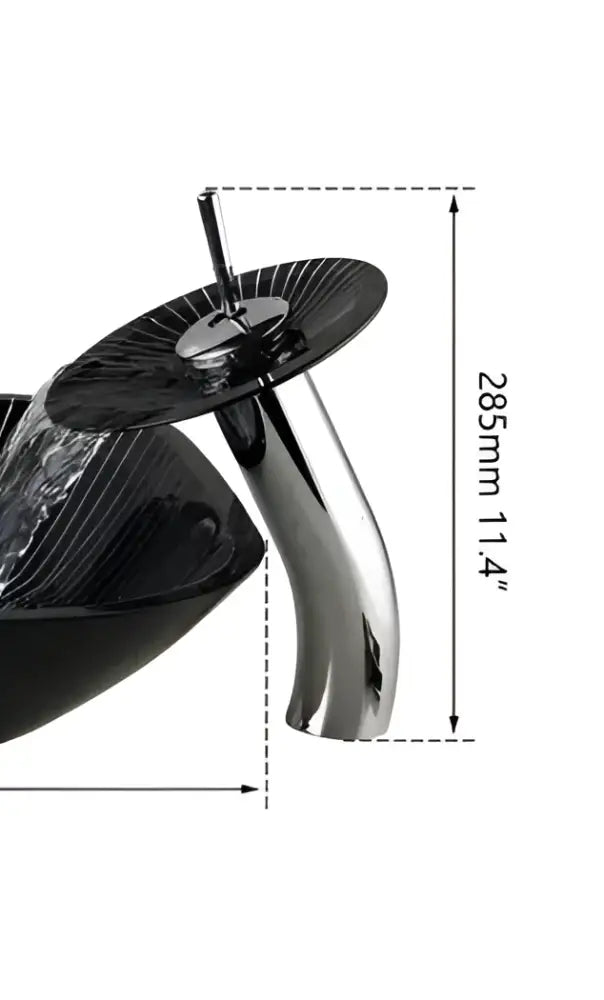 Modern chrome and black glass waterfall bathroom sink faucet