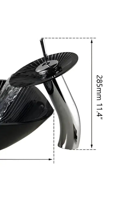 Modern chrome and black glass waterfall bathroom sink faucet