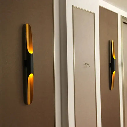 Modern minimalist black & gold aluminum tube wall sconce bedroom light