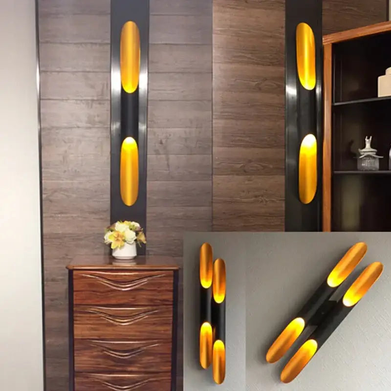 Modern minimalist black & gold aluminum tube wall sconce bedroom light