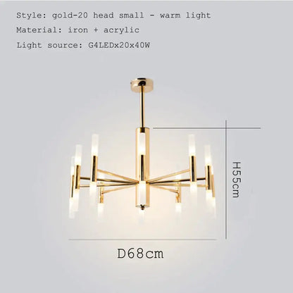 Modern gold art decor chandelier – living room glass candle light