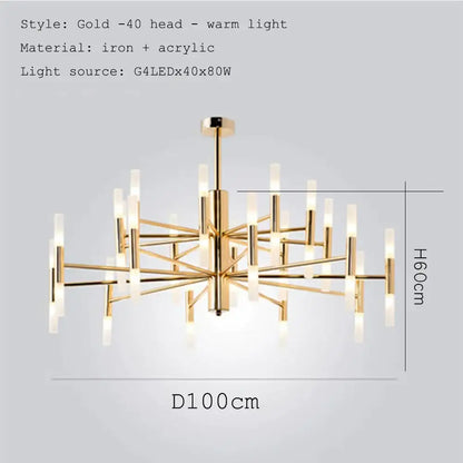 Modern gold art decor chandelier – living room glass candle light