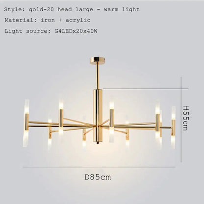 Modern gold art decor chandelier – living room glass candle light