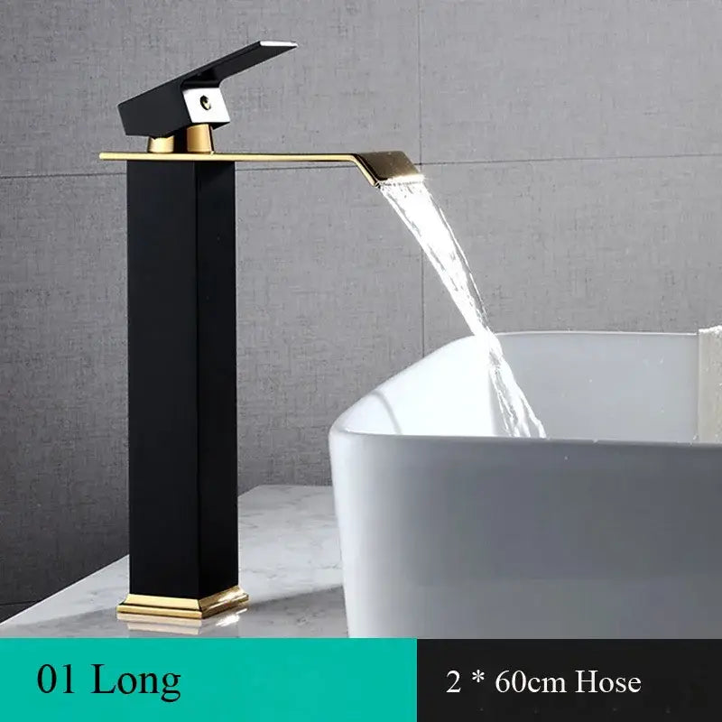 Modern black & gold waterfall basin faucet bathroom mixer tap