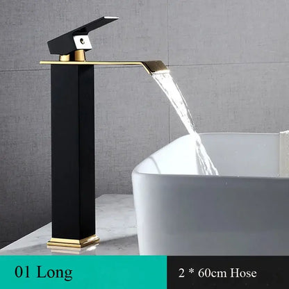 Modern black & gold waterfall basin faucet bathroom mixer tap
