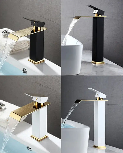 Modern black & gold waterfall basin faucet bathroom mixer tap