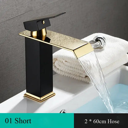 Modern black & gold waterfall basin faucet bathroom mixer tap