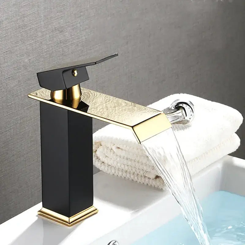 Modern black & gold waterfall basin faucet bathroom mixer tap