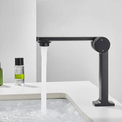 Modern black & gold basin faucet for bathroom sink with textured knob
