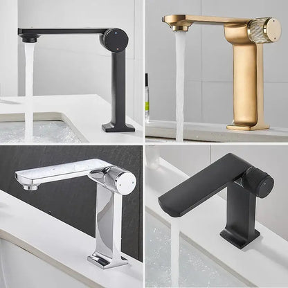Modern black & gold basin faucet for bathroom sink with textured knob