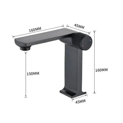 Modern black & gold basin faucet for bathroom sink with textured knob