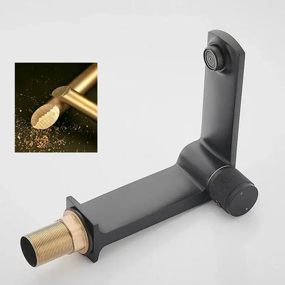 Modern black & gold basin faucet for bathroom sink with textured knob