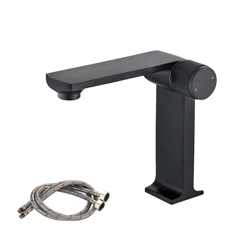 Modern black & gold basin faucet for bathroom sink with textured knob