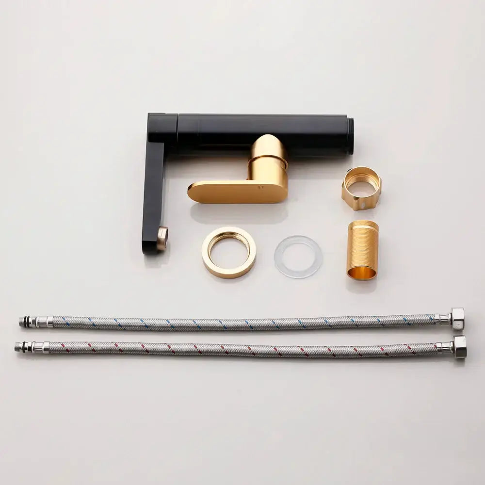 Modern black & gold bathroom faucet with oval handle basin mixer tap