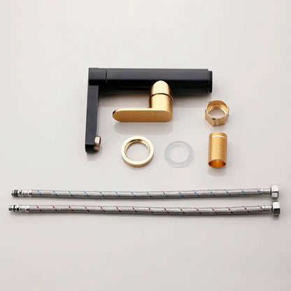 Modern black & gold bathroom faucet with oval handle basin mixer tap