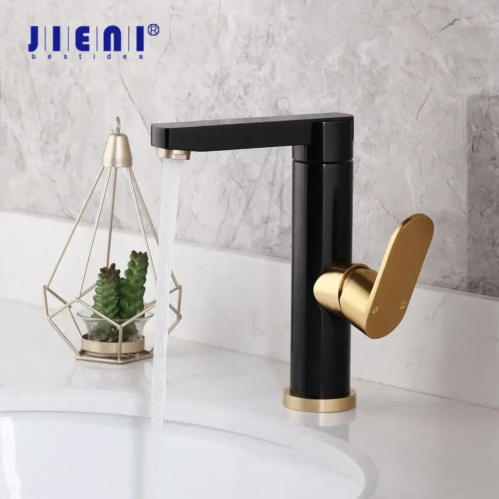 Modern black & gold bathroom faucet with oval handle basin mixer tap