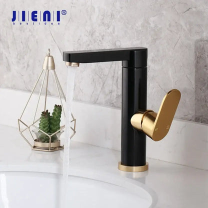 Modern black & gold bathroom faucet with oval handle basin mixer tap