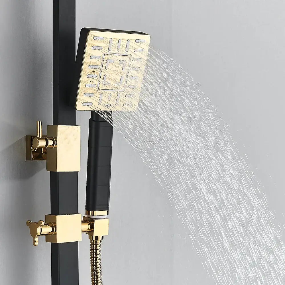 Modern black & gold shower faucet set bathroom rainhead system