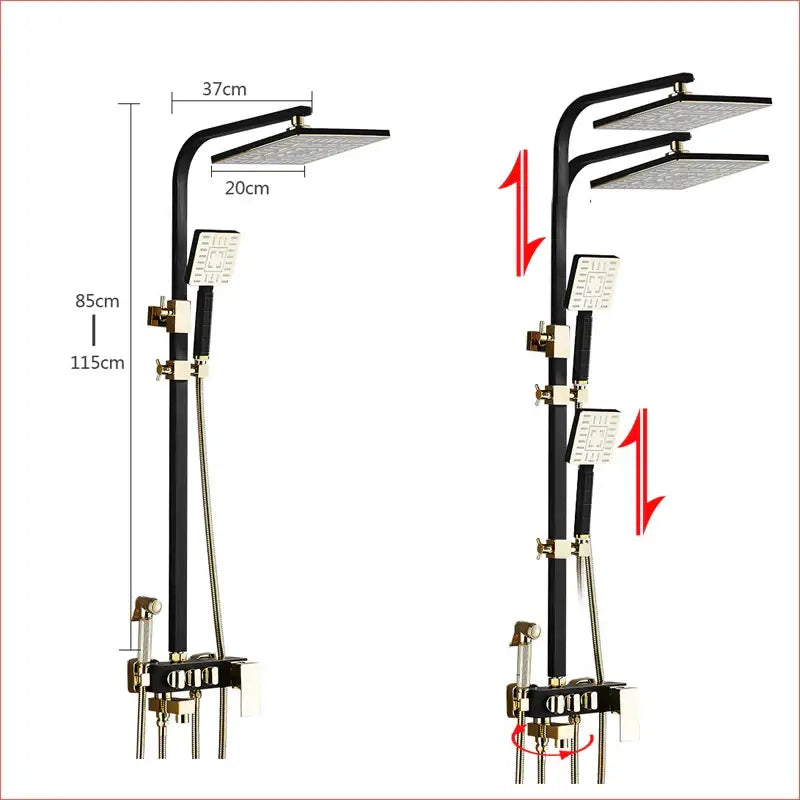 Modern black & gold shower faucet set bathroom rainhead system