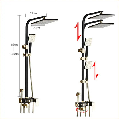 Modern black & gold shower faucet set bathroom rainhead system