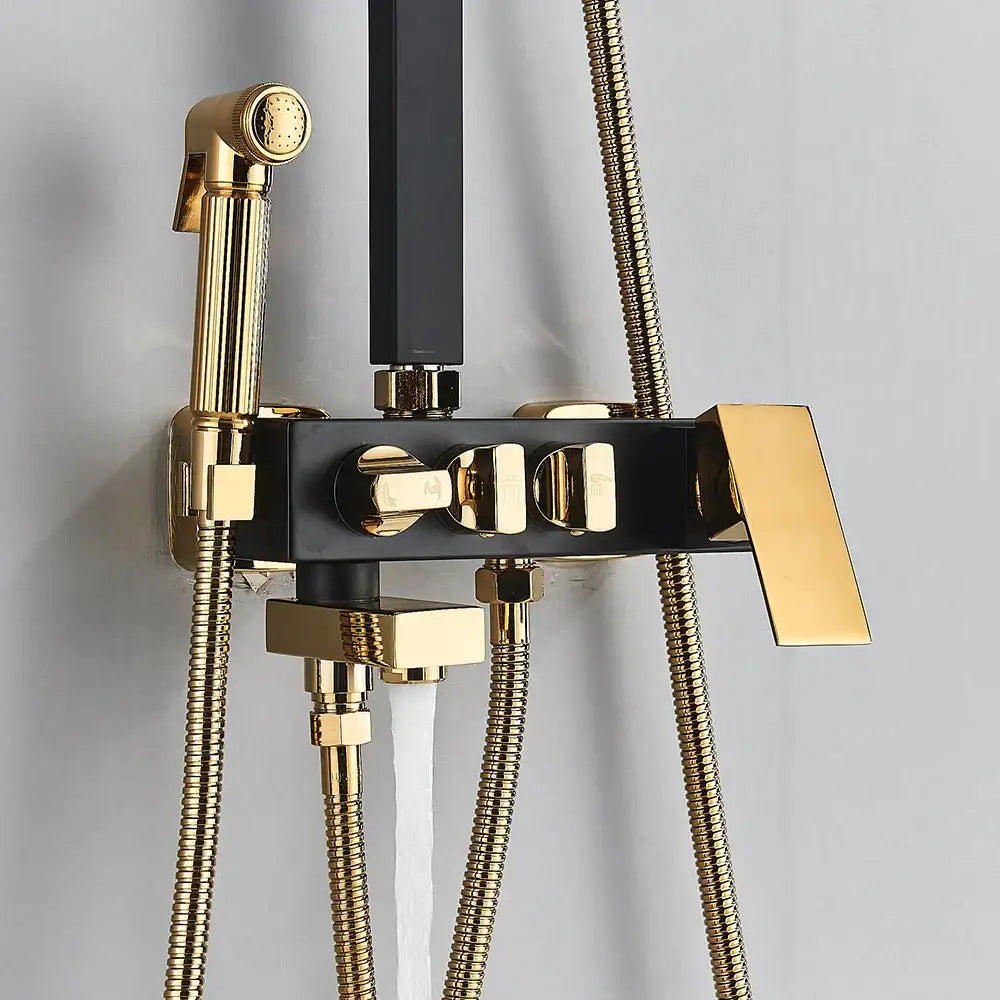Modern black & gold shower faucet set bathroom rainhead system