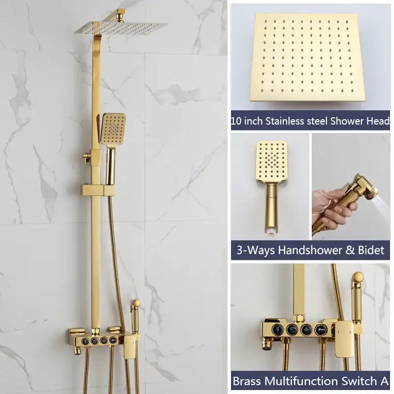 Modern black & gold shower faucet set bathroom rainhead system