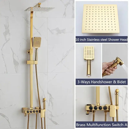 Modern black & gold shower faucet set bathroom rainhead system
