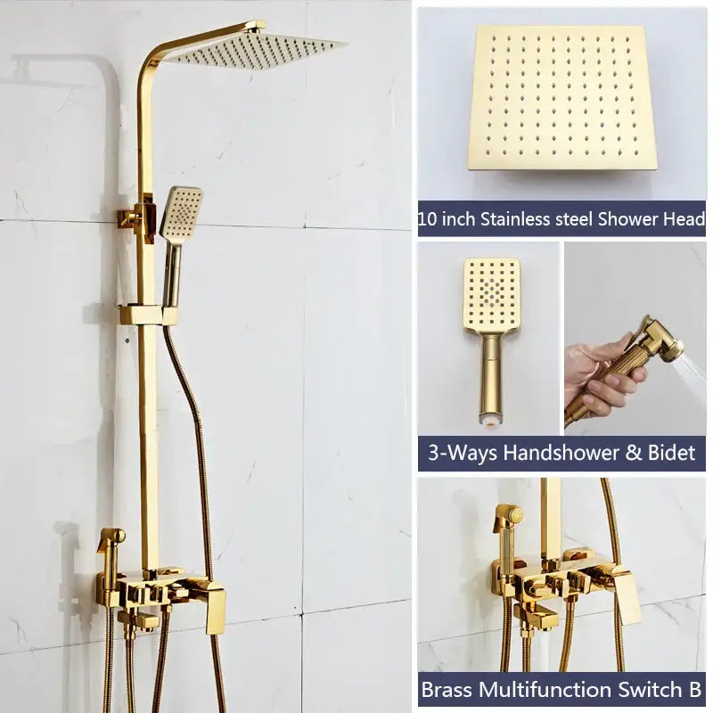 Modern black & gold shower faucet set bathroom rainhead system