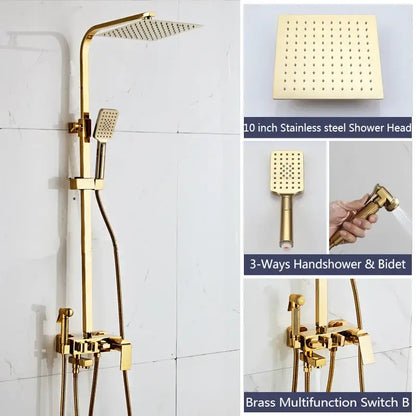 Modern black & gold shower faucet set bathroom rainhead system