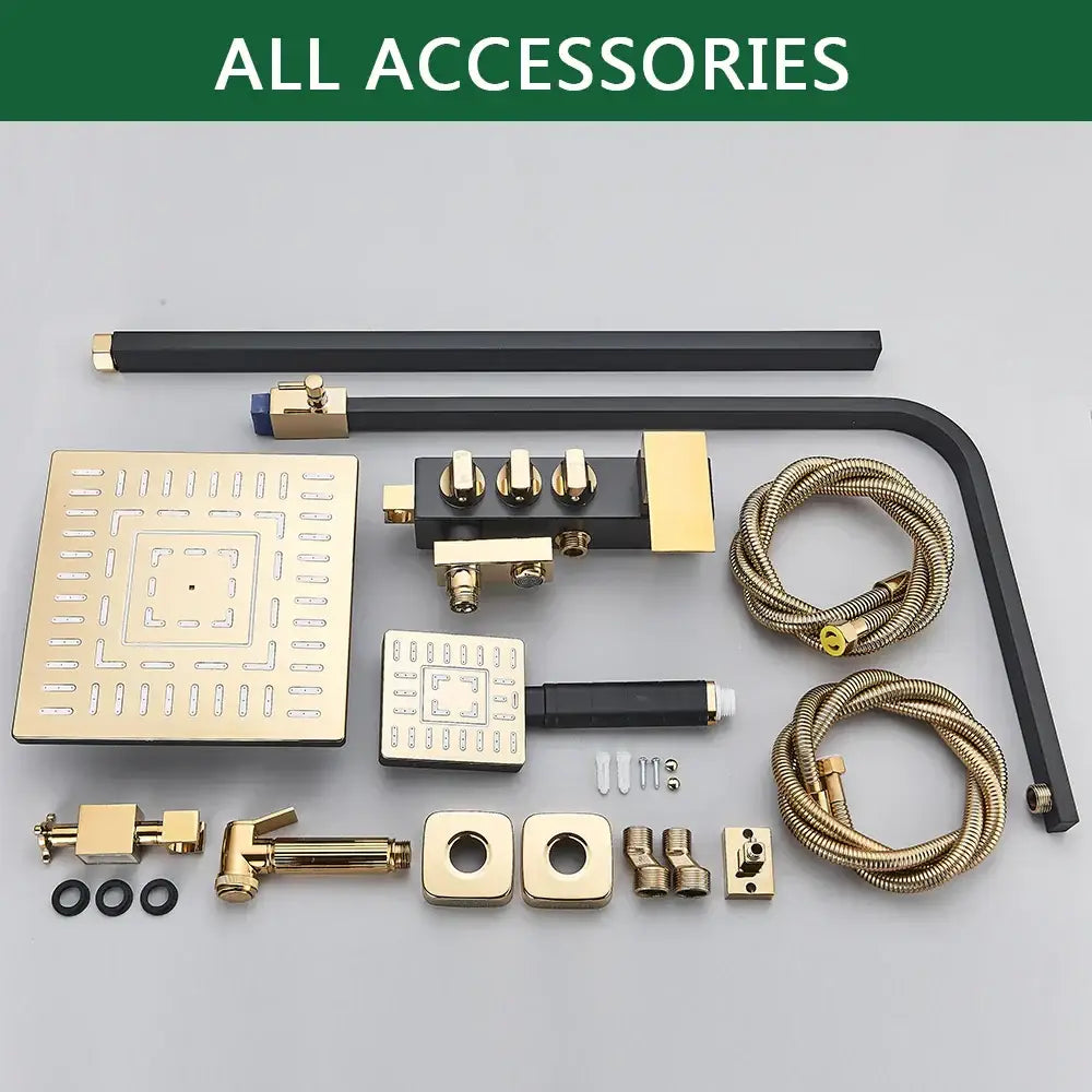 Modern black & gold shower faucet set bathroom rainhead system