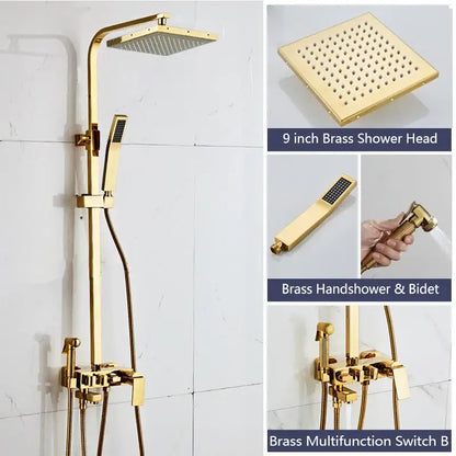 Modern black & gold shower faucet set bathroom rainhead system