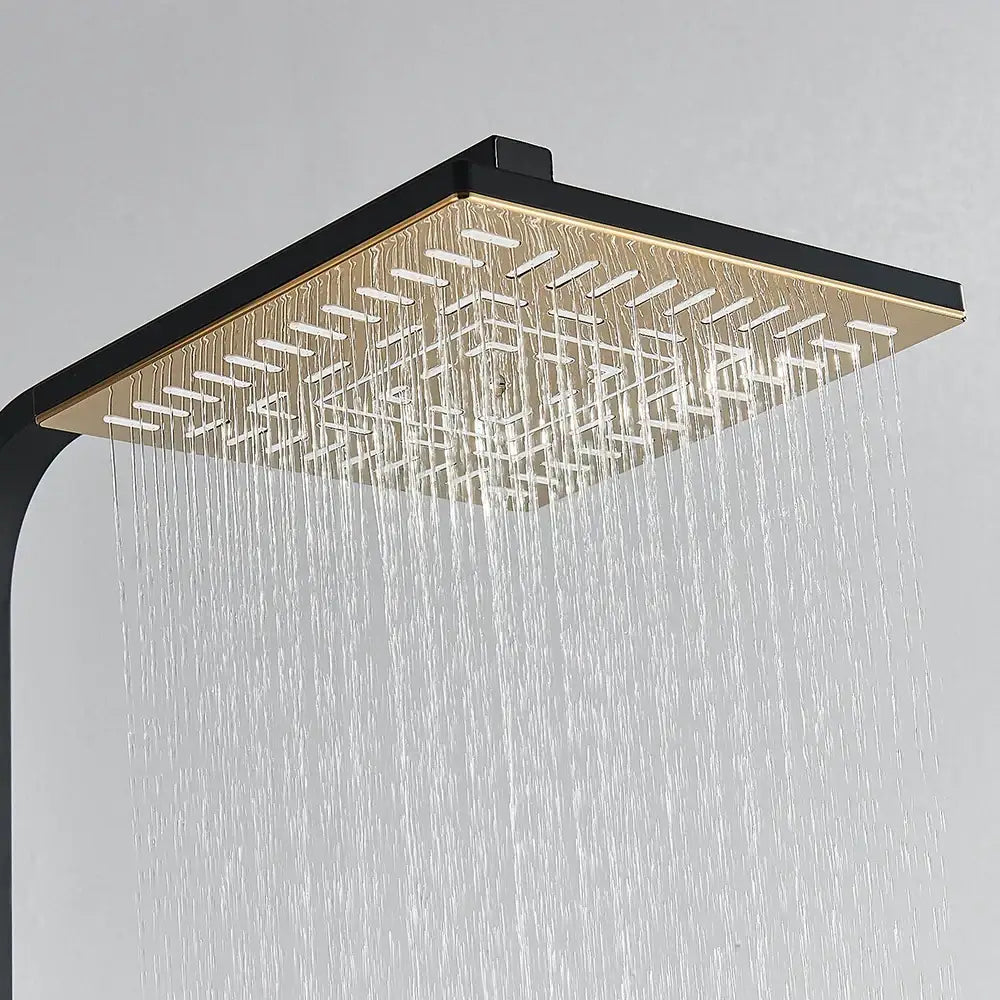 Modern black & gold shower faucet set bathroom rainhead system