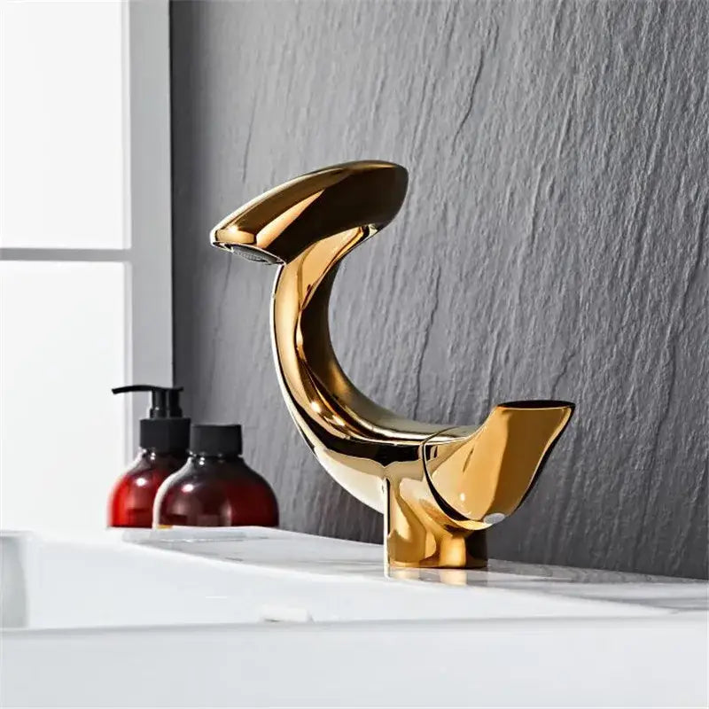 Modern sleek black & gold brass bathroom faucet sink mixer tap