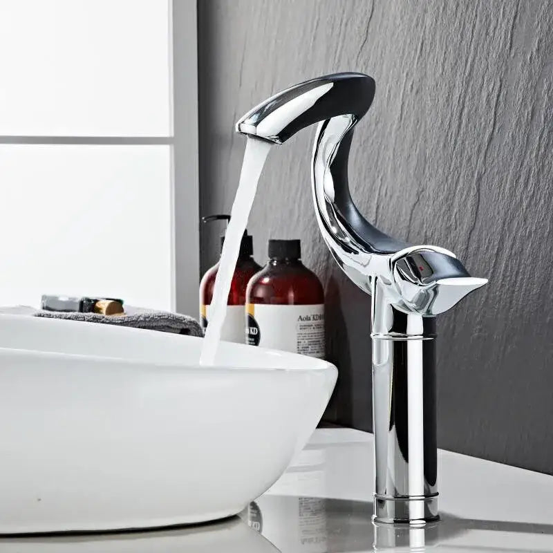 Modern sleek black & gold brass bathroom faucet sink mixer tap