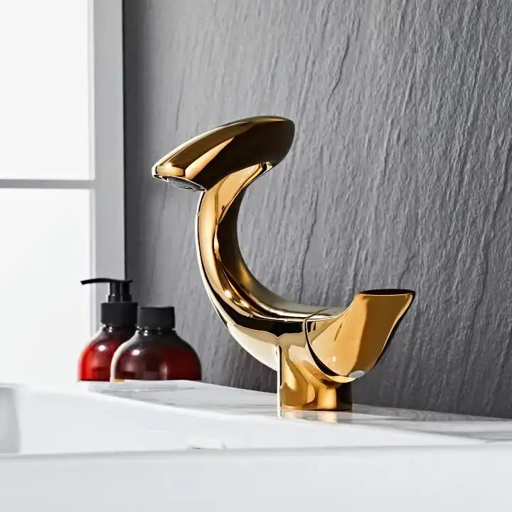 Modern sleek black & gold brass bathroom faucet sink mixer tap