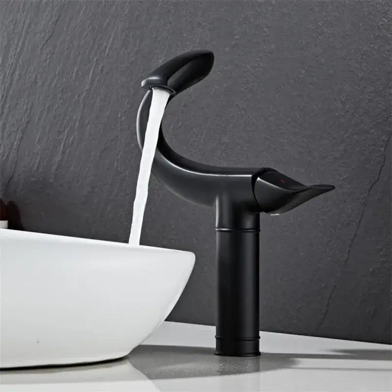 Modern sleek black & gold brass bathroom faucet sink mixer tap
