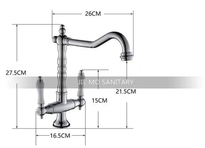 Vintage black & gold kitchen sink faucet with ceramic handles