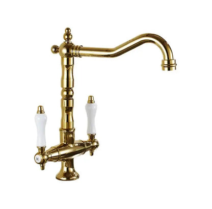 Vintage black & gold kitchen sink faucet with ceramic handles