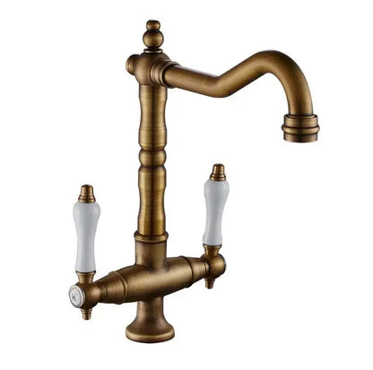 Vintage black & gold kitchen sink faucet with ceramic handles