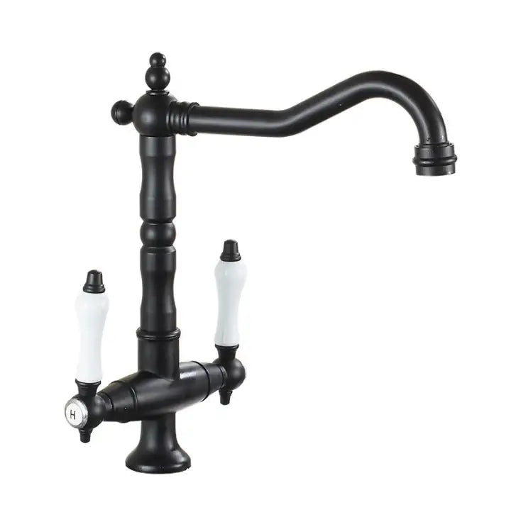 Vintage black & gold kitchen sink faucet with ceramic handles